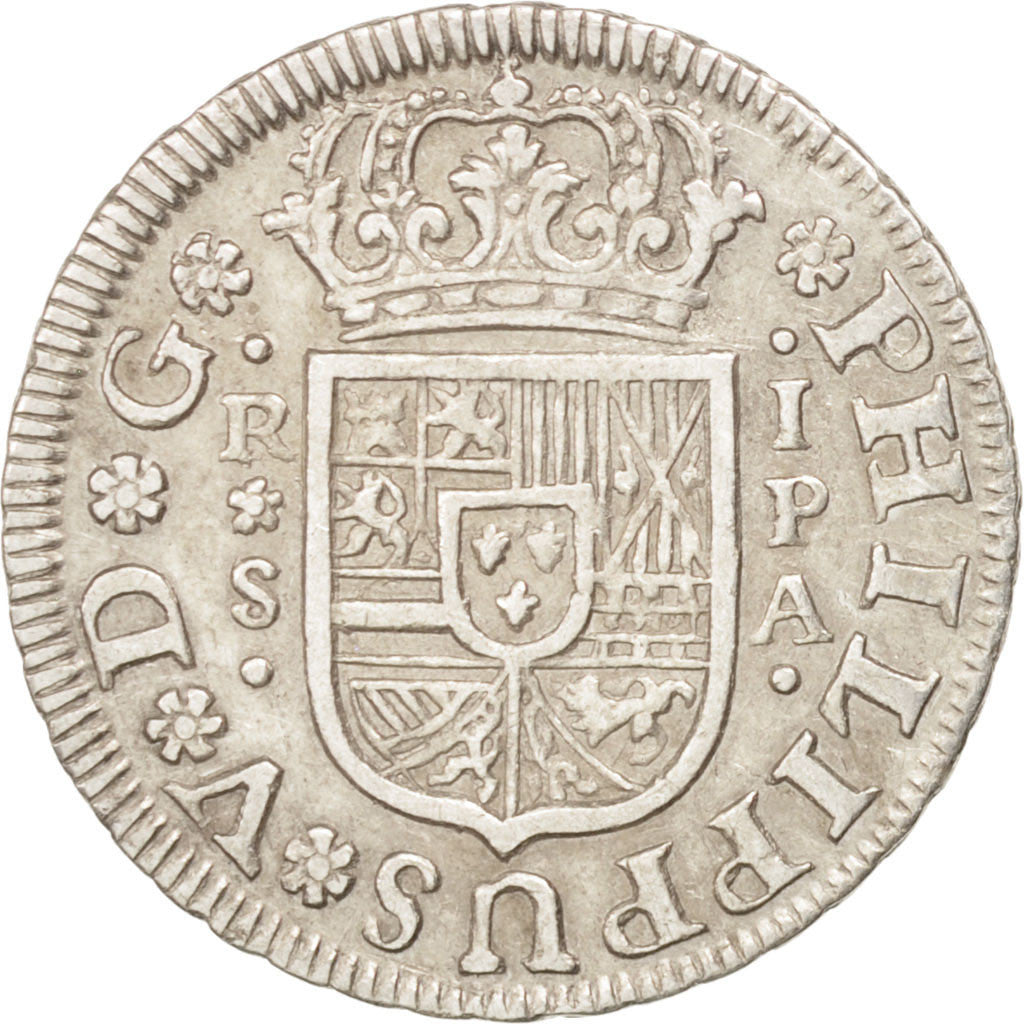 SPAIN, Real, 1734, Seville, KM #354, AU(50-53), Silver, 2.97