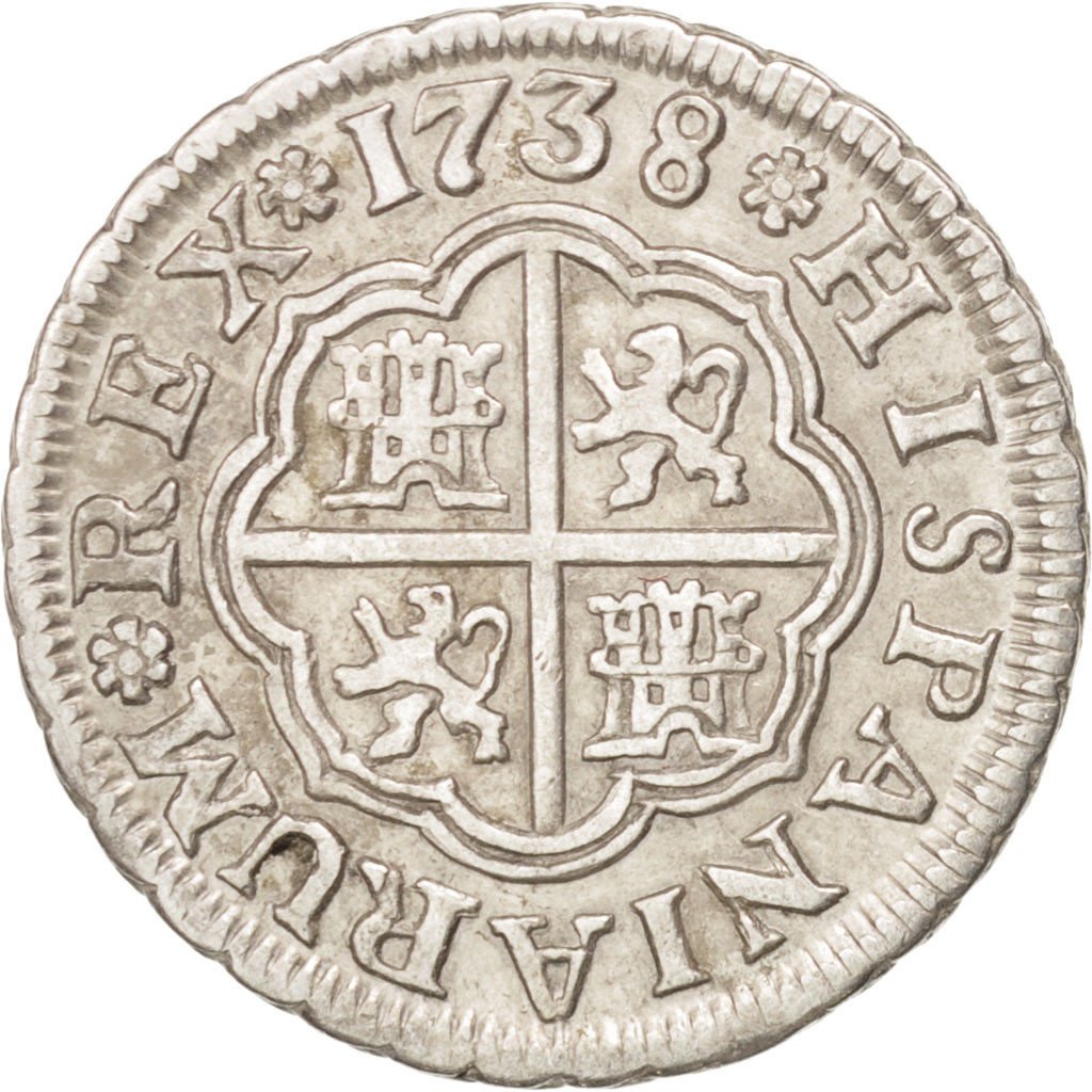 SPAIN, Real, 1738, Seville, KM #354, AU(50-53), Silver, 2.92