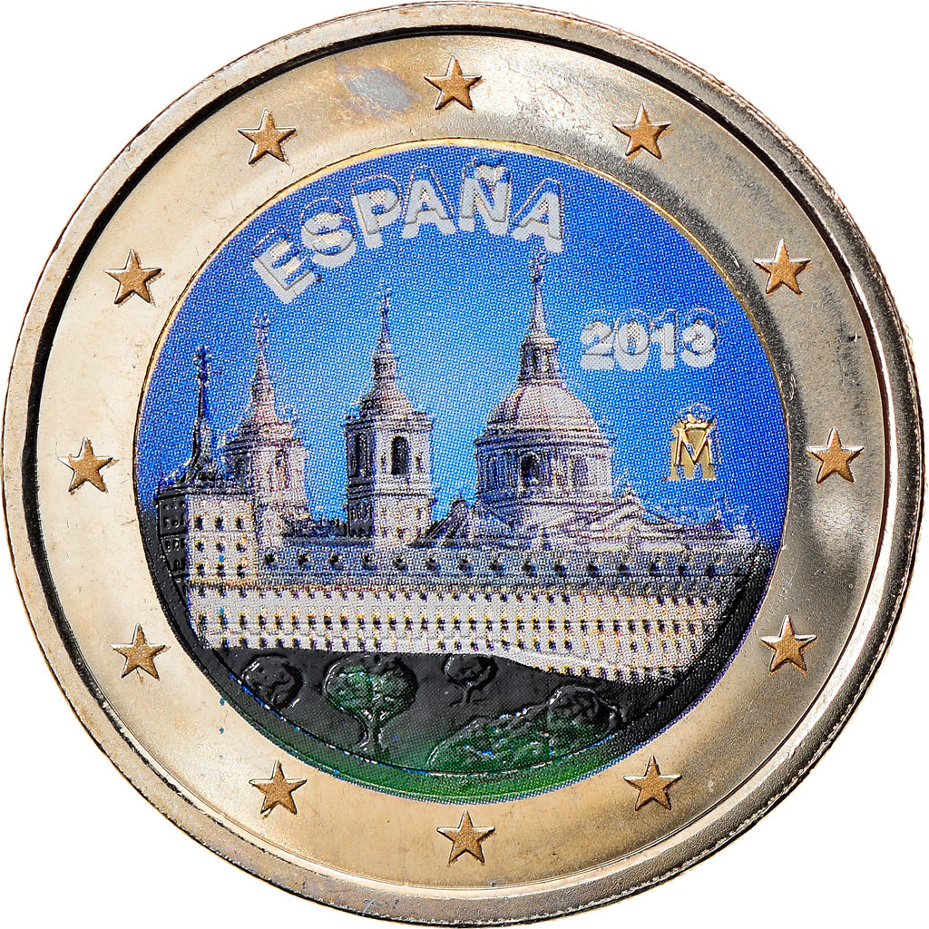 Spanje, 2 Euro, Escurial, 2013, Madrid, Colourized, UNC-, Bi-Metallic, KM:New