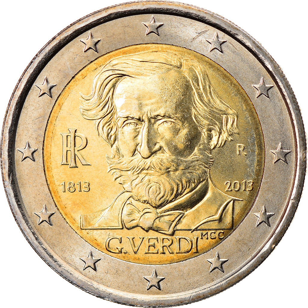 Italia, 2 Euro, G. Verdi, 2013, Rome, EBC+, Bimetálico, KM:New