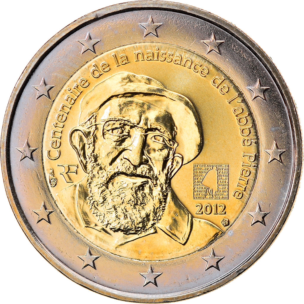 France, 2 Euro, Abbé Pierre, 2012, Paris, MS(60-62), Bi-Metallic, KM:1894