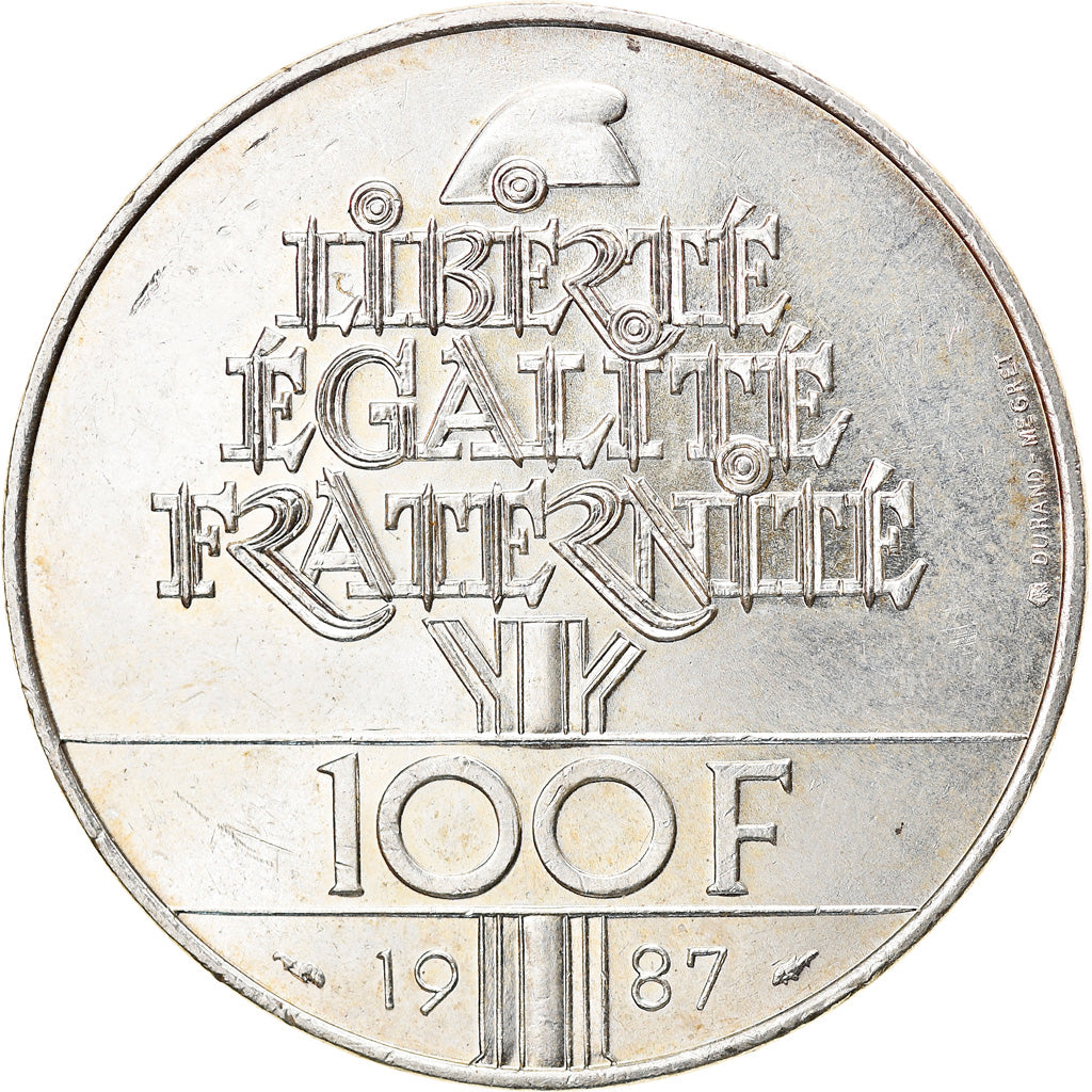 Coin, France, Lafayette, 100 Francs, 1987, Paris, AU(55-58), Silver, KM:962