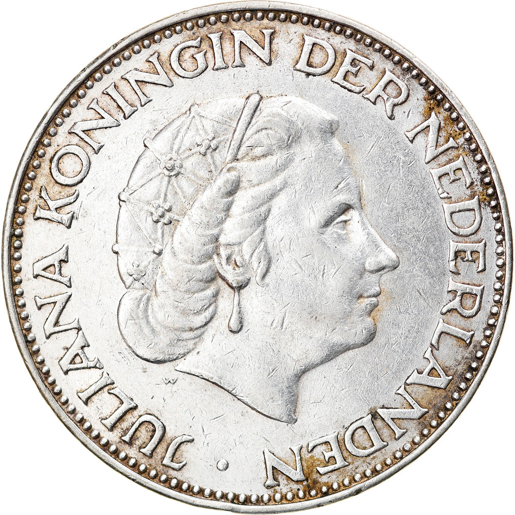 Coin, Netherlands, Juliana, 2-1/2 Gulden, 1961, EF(40-45), Silver, KM:185