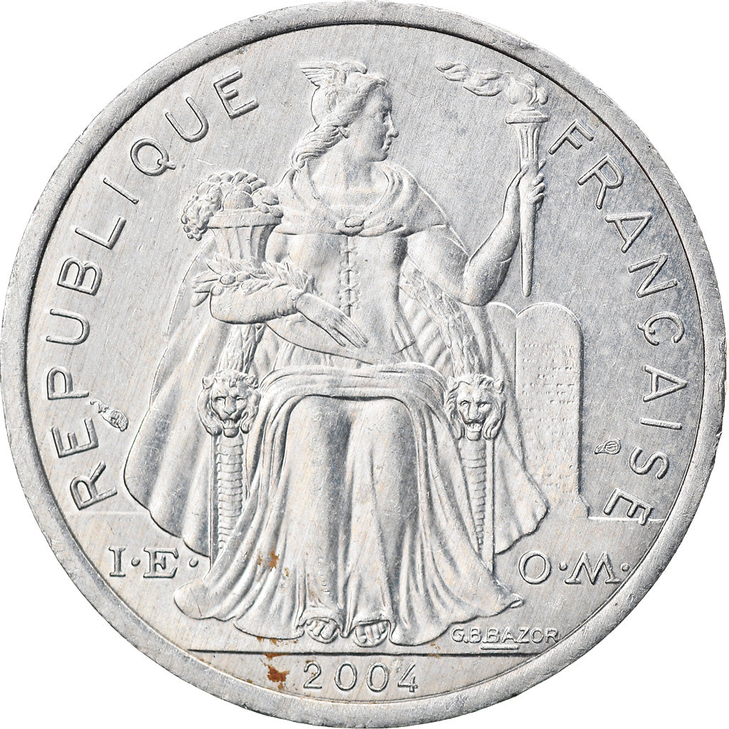 Coin, French Polynesia, 2 Francs, 2004, Paris, MS(63), Aluminum, KM:10