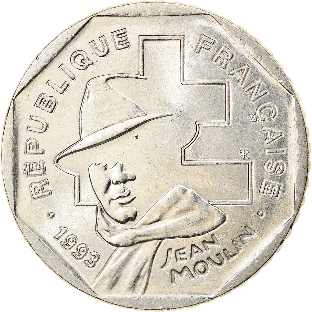 Moneta, Francia, Jean Moulin, 2 Francs, 1993, SPL, Nichel, KM:1062, Gadoury:548