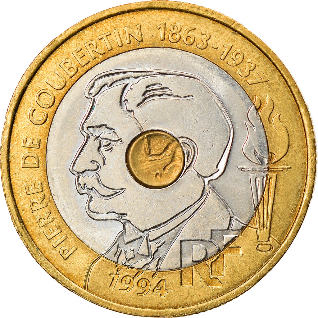 Moneta, Francia, Pierre de Coubertin, 20 Francs, 1994, BB, Tri-metallico