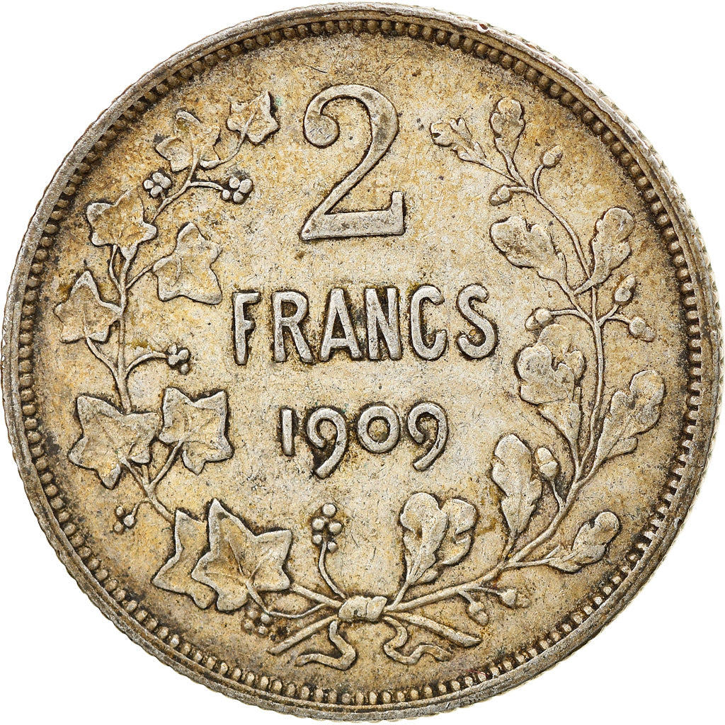 Moneta, Belgio, Leopold II, 2 Francs, 2 Frank, 1909, MB+, Argento, KM:58.1