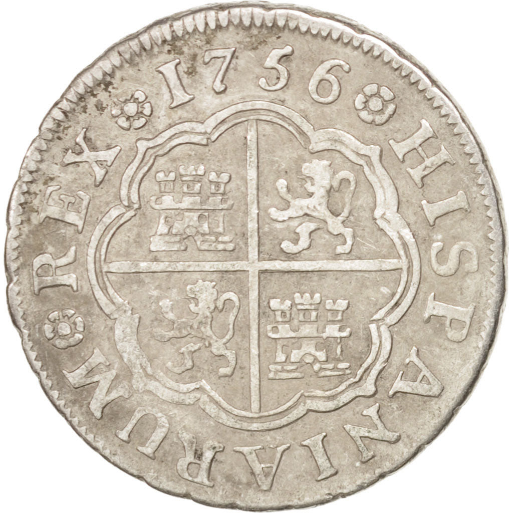 SPAIN, Real, 1756, Madrid, KM #369.1, EF(40-45), Silver, 2.90