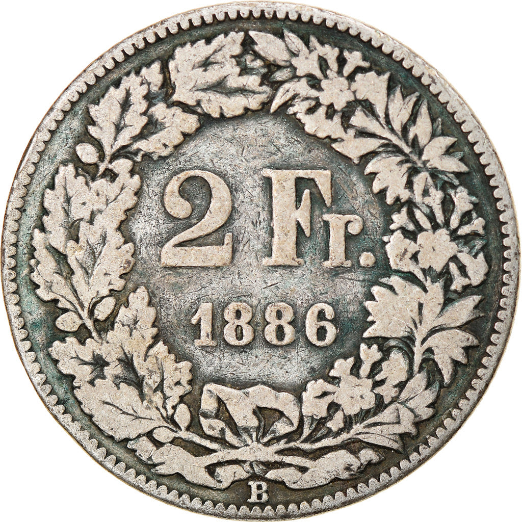 Coin, Switzerland, 2 Francs, 1886, Bern, VF(20-25), Silver, KM:21