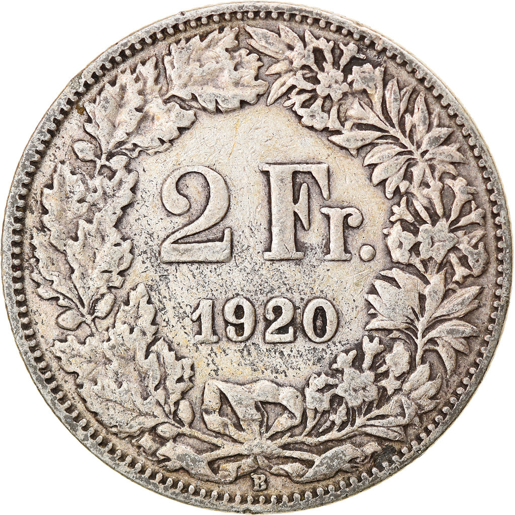 Coin, Switzerland, 2 Francs, 1920, Bern, VF(30-35), Silver, KM:21