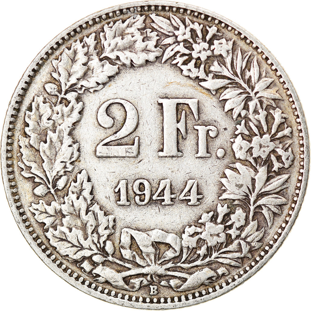 Coin, Switzerland, 2 Francs, 1944, Bern, VF(30-35), Silver, KM:21