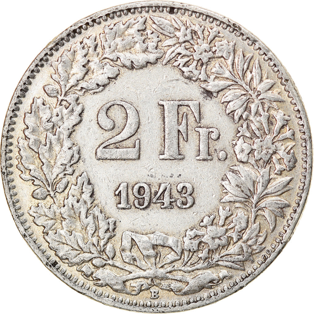 Coin, Switzerland, 2 Francs, 1943, Bern, EF(40-45), Silver, KM:21