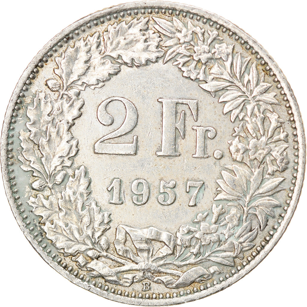 Coin, Switzerland, 2 Francs, 1957, Bern, VF(30-35), Silver, KM:21