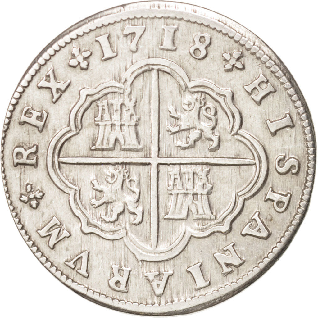 SPAIN, 2 Reales, 1718, Segovia, KM #297, AU(50-53), Silver, 5.72