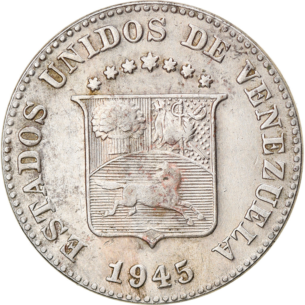 Coin, Venezuela, 5 Centimos, 1945, Philadelphia, EF(40-45), Copper-nickel