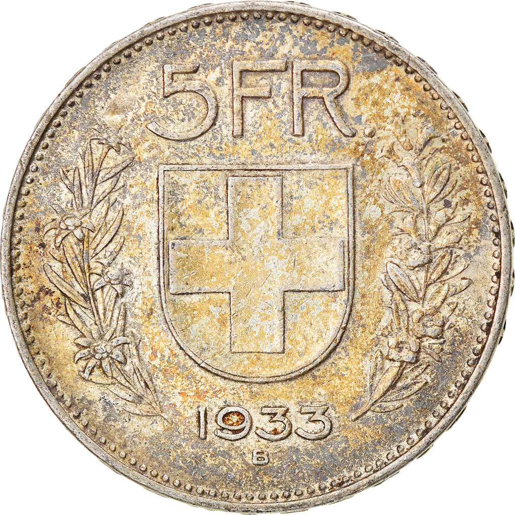 Coin, Switzerland, 5 Francs, 1933, Bern, AU(50-53), Silver, KM:40