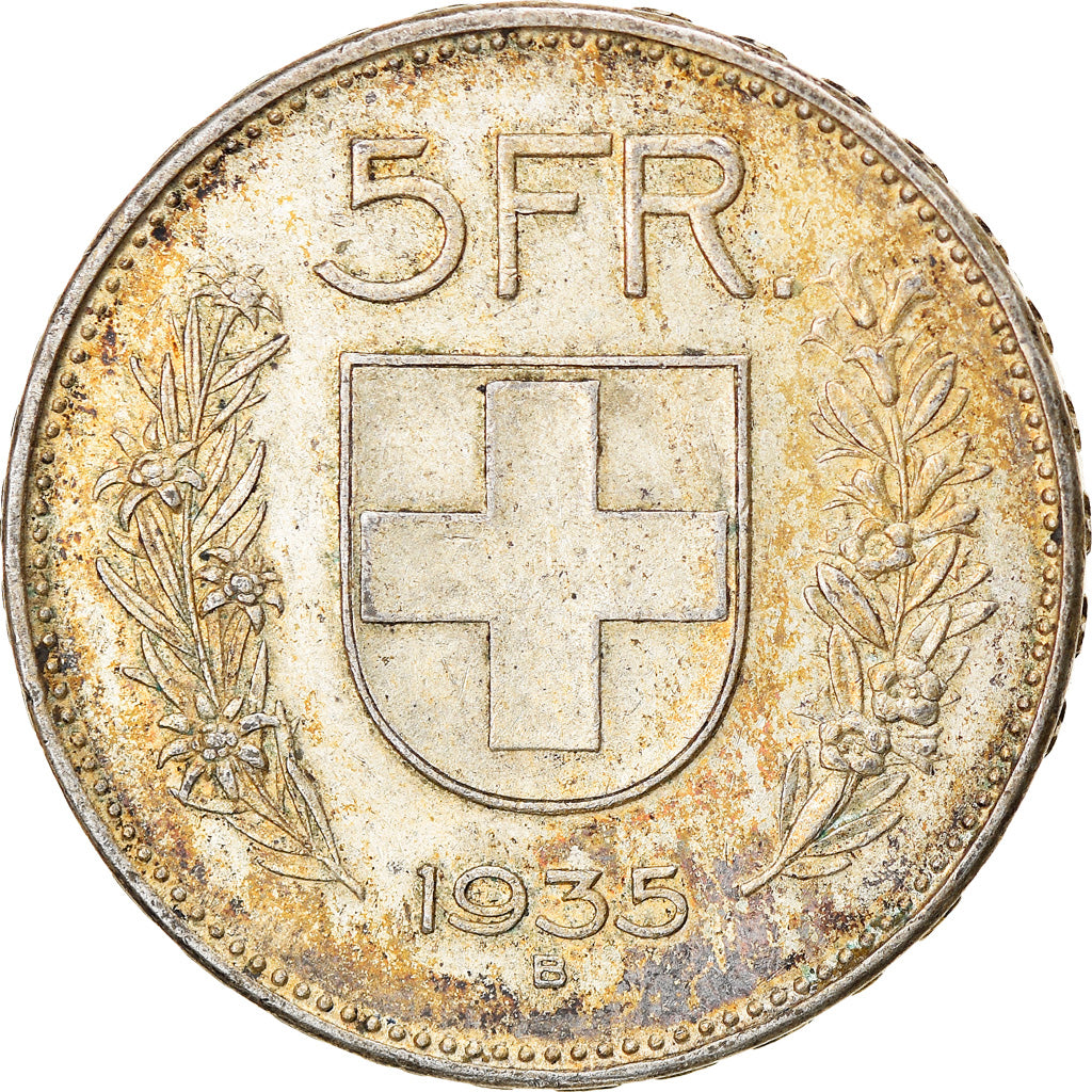 Coin, Switzerland, 5 Francs, 1935, Bern, AU(55-58), Silver, KM:40