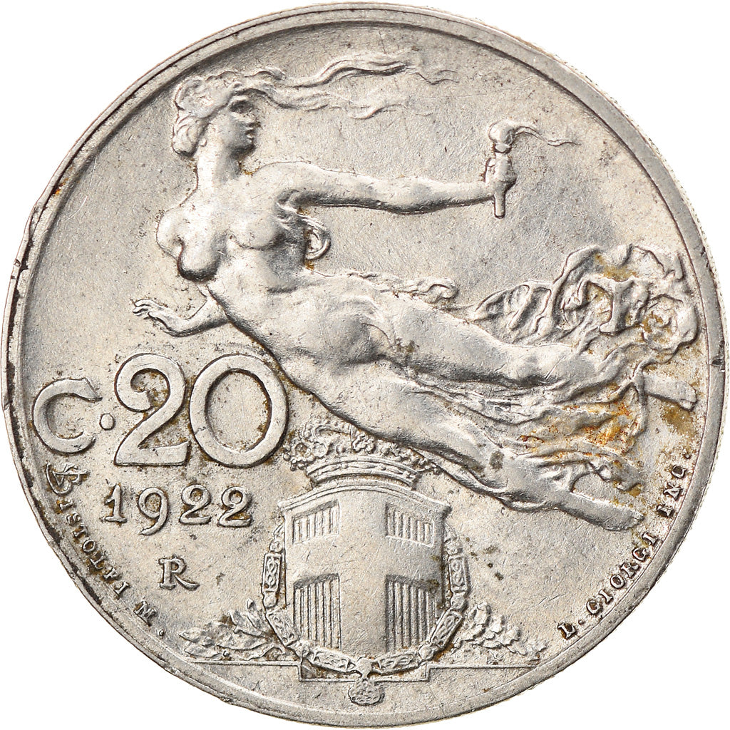 Münze, Italien, Vittorio Emanuele III, 20 Centesimi, 1922, Rome, VZ, Nickel