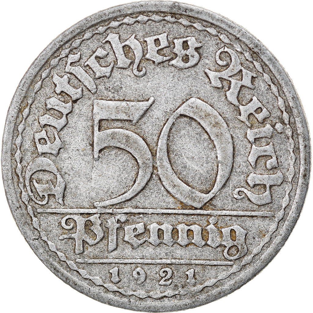 Munten, Duitsland, Weimarrepubliek, 50 Pfennig, 1921, Stuttgart, FR, Aluminium