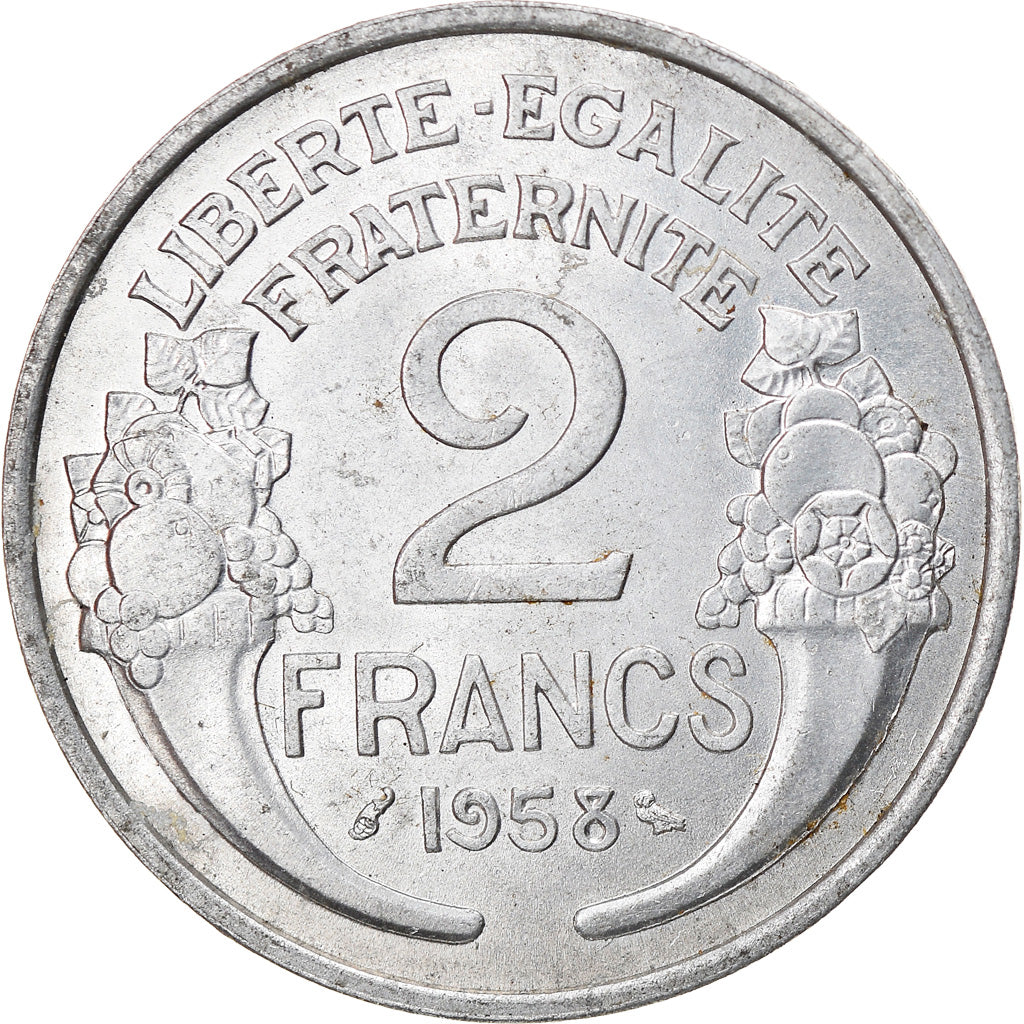 Moneta, Francja, Morlon, 2 Francs, 1958, AU(55-58), Aluminium, KM:886a.1