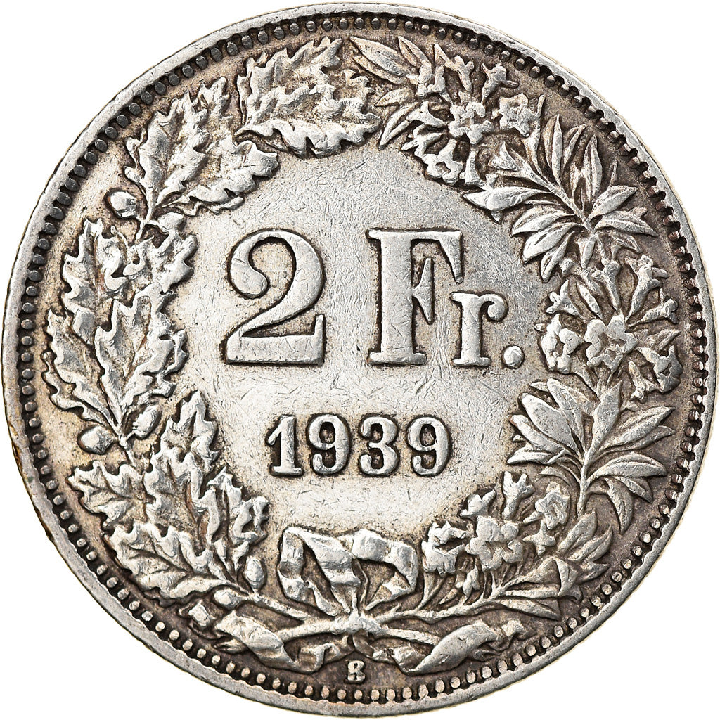 Coin, Switzerland, 2 Francs, 1939, Bern, VF(30-35), Silver, KM:21