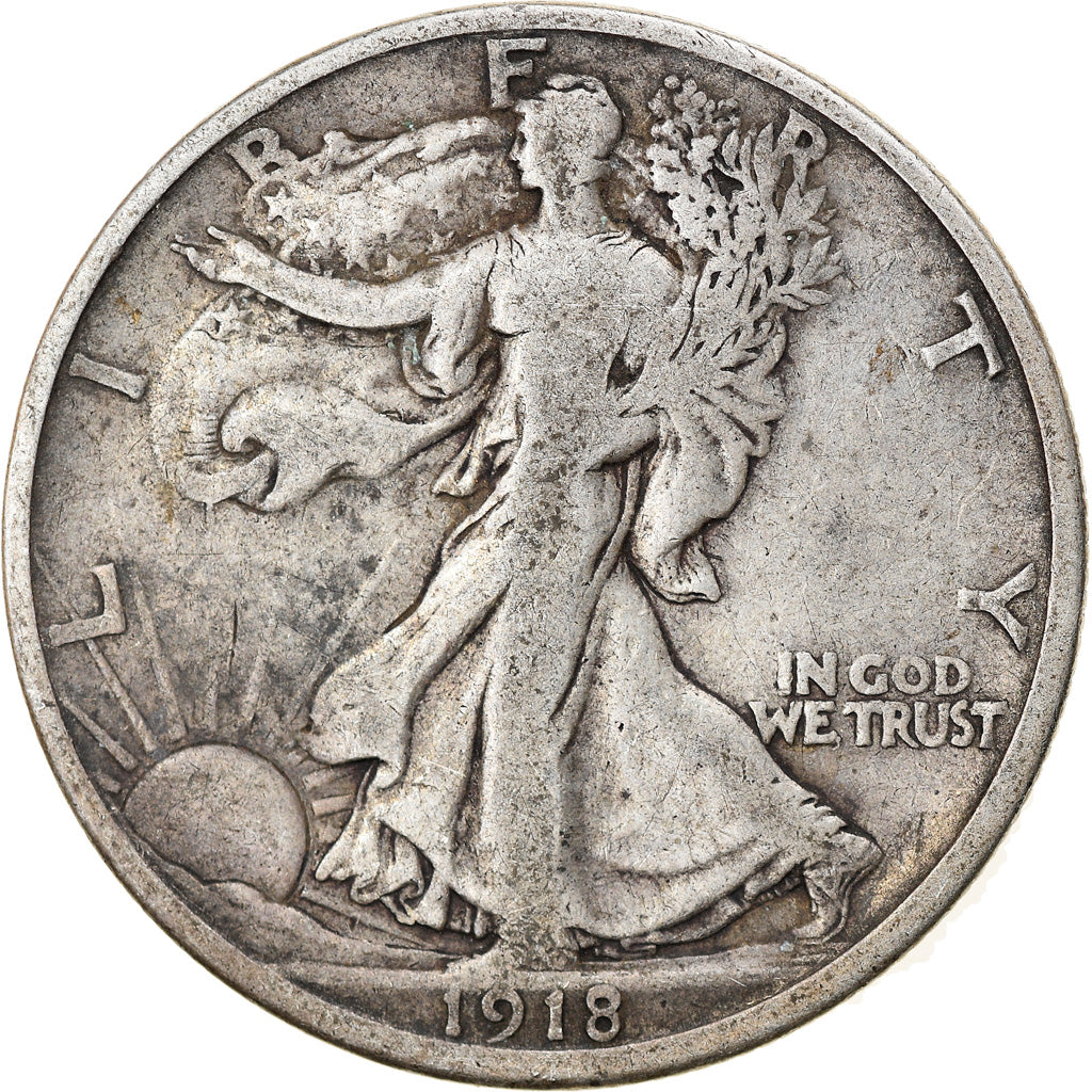 Coin, United States, Walking Liberty Half Dollar, Half Dollar, 1918, U.S. Mint