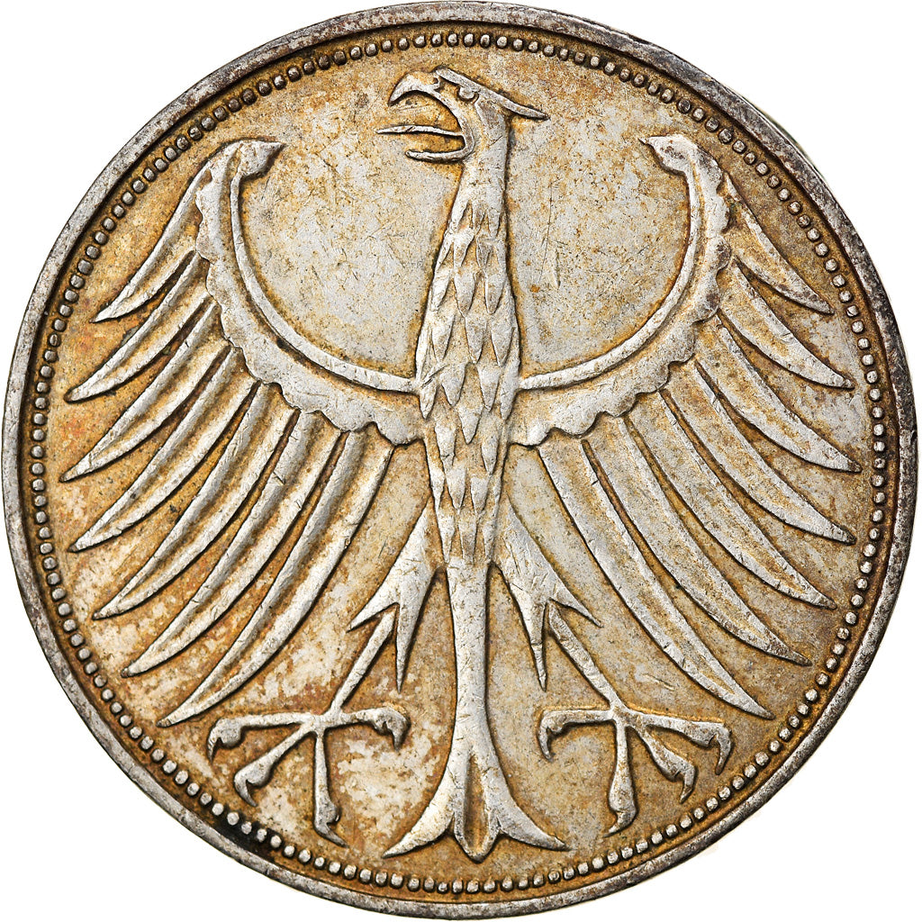 Moneda, ALEMANIA - REPÚBLICA FEDERAL, 5 Mark, 1963, Hamburg, MBC+, Plata