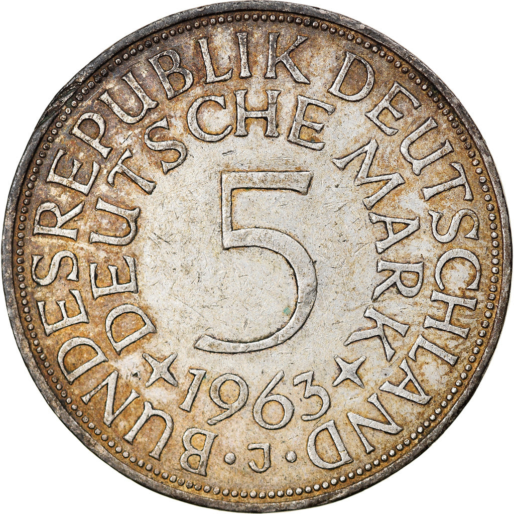 Moneda, ALEMANIA - REPÚBLICA FEDERAL, 5 Mark, 1963, Hamburg, MBC+, Plata