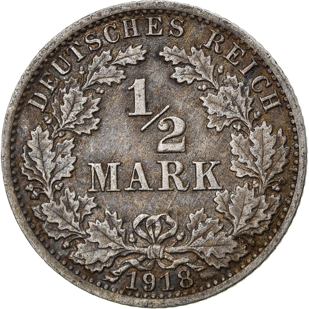 Moneda, ALEMANIA - IMPERIO, 1/2 Mark, 1918, Munich, MBC, Plata, KM:17