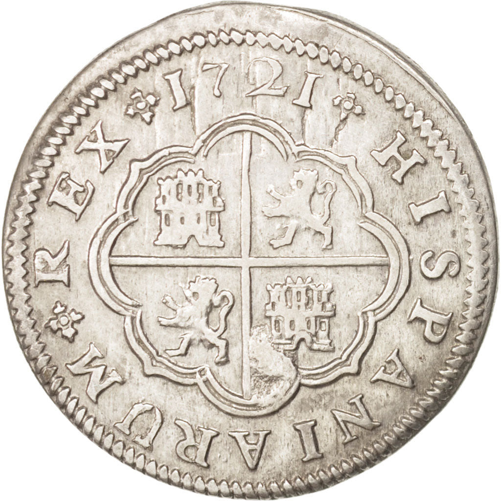 Coin, Spain, Philip V, 2 Reales, 1721, Seville, AU(50-53), Silver, KM:307