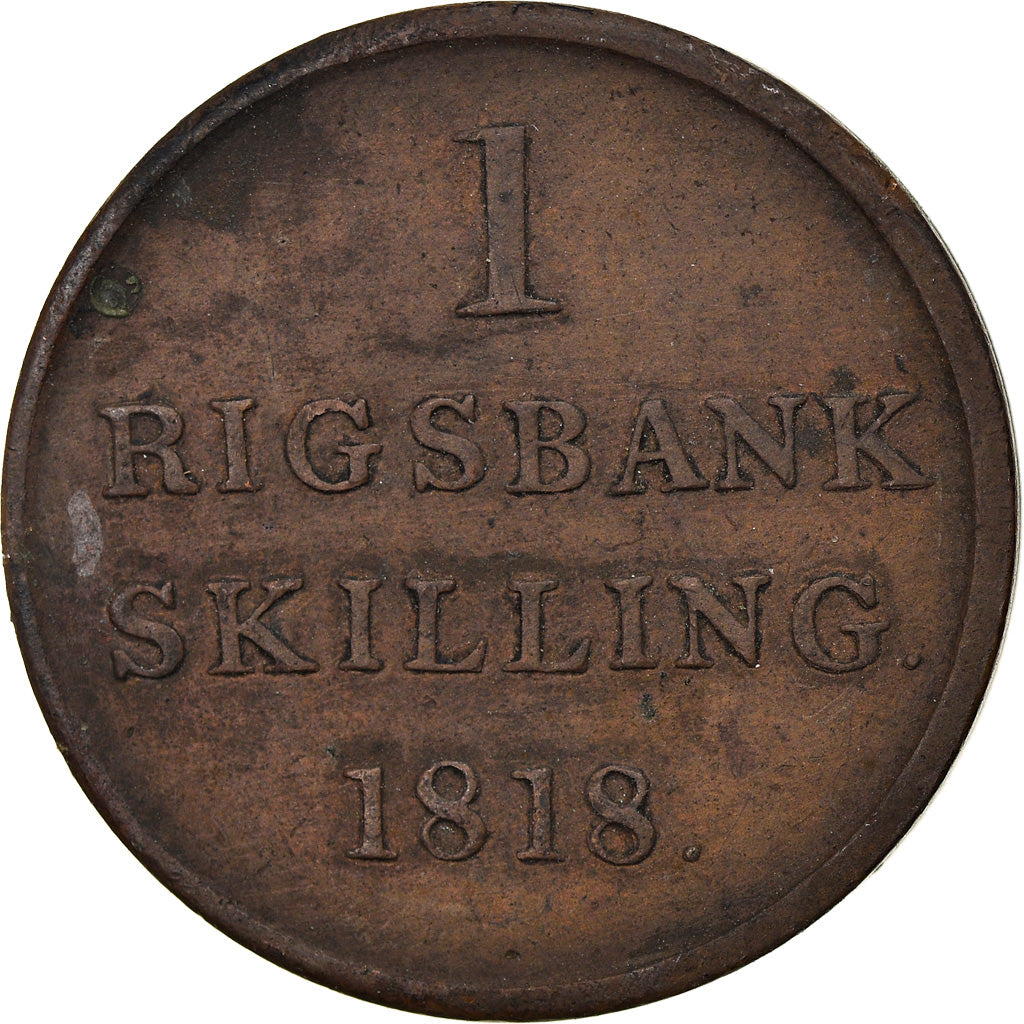 Coin, Denmark, Frederik VI, Rigsbankskilling, 1818, EF(40-45), Copper, KM:688