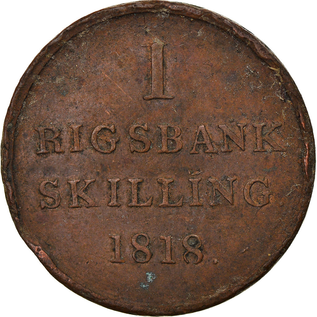 Coin, Denmark, Frederik VI, Rigsbankskilling, 1818, VF(30-35), Copper, KM:688