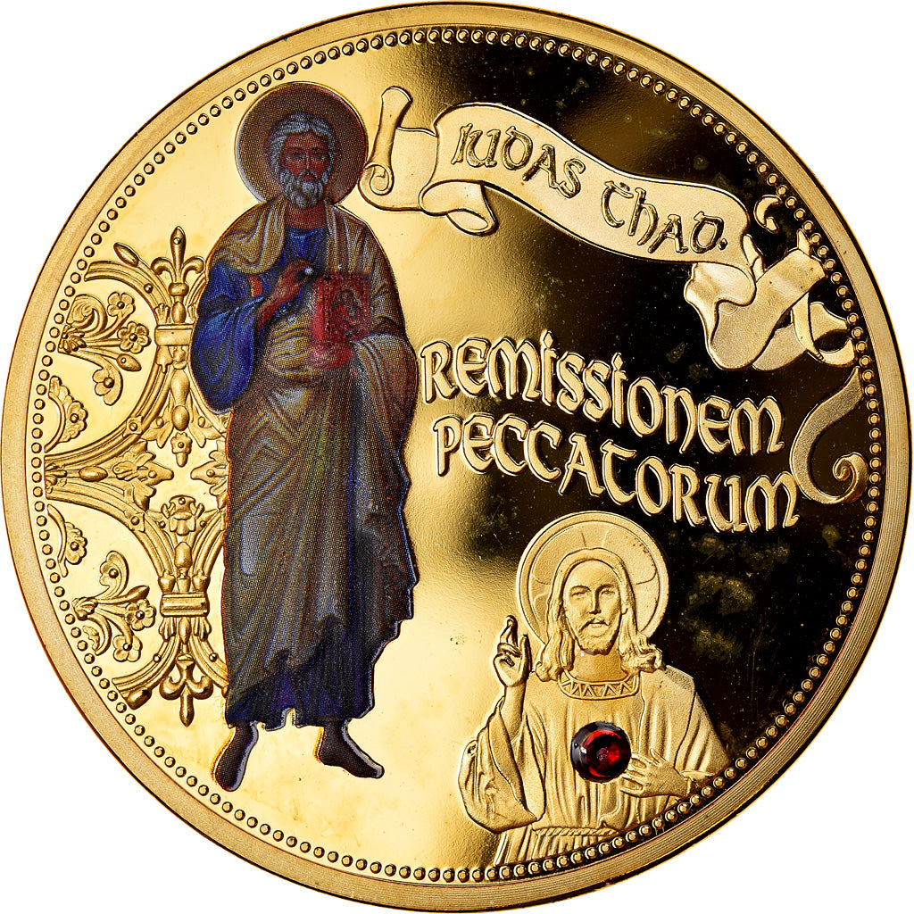 France, Medal, Les 12 Apôtres - Jude Thaddée, MS(65-70), Copper Gilt