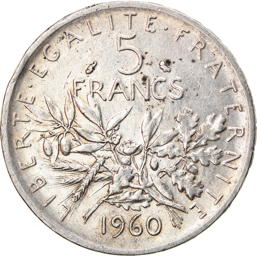 Munten, Frankrijk, Semeuse, 5 Francs, 1960, Paris, ZF, Zilver, KM:926
