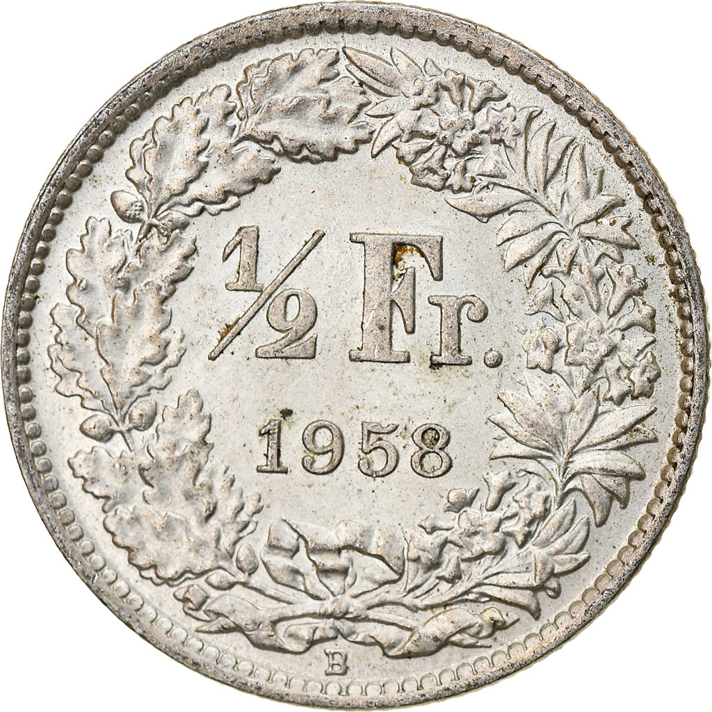Coin, Switzerland, 1/2 Franc, 1958, Bern, MS(63), Silver, KM:23