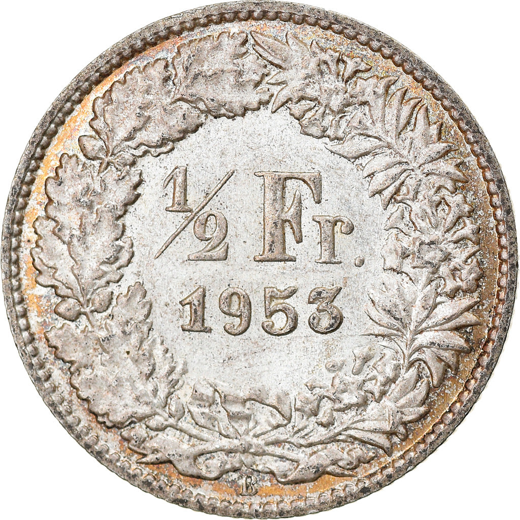 Coin, Switzerland, 1/2 Franc, 1953, Bern, AU(55-58), Silver, KM:23