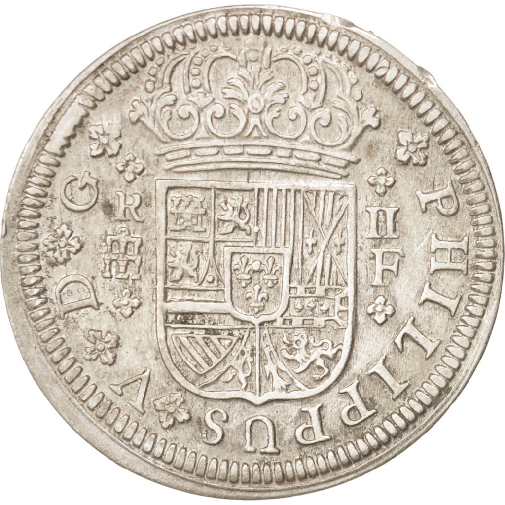 SPAIN, 2 Reales, 1722, Segovia, KM #297, AU(50-53), Silver, 5.56