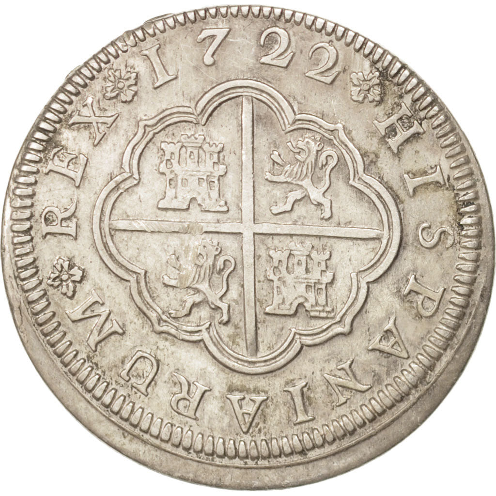 SPAIN, 2 Reales, 1722, Segovia, KM #297, AU(50-53), Silver, 5.56