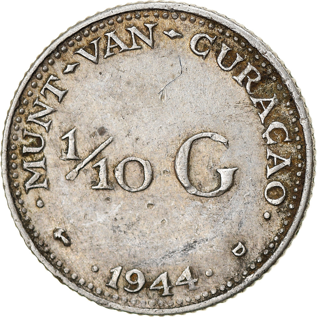 Coin, Curacao, 1/10 Gulden, 1944, Denver, USA, VF(30-35), Silver, KM:43