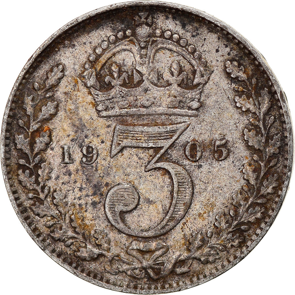 Coin, Great Britain, Edward VII, 3 Pence, 1905, VF(30-35), Silver, KM:797.2