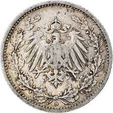 Monnaie, GERMANY - EMPIRE, 1/2 Mark, 1911, Munich, TB+, Argent, KM:17