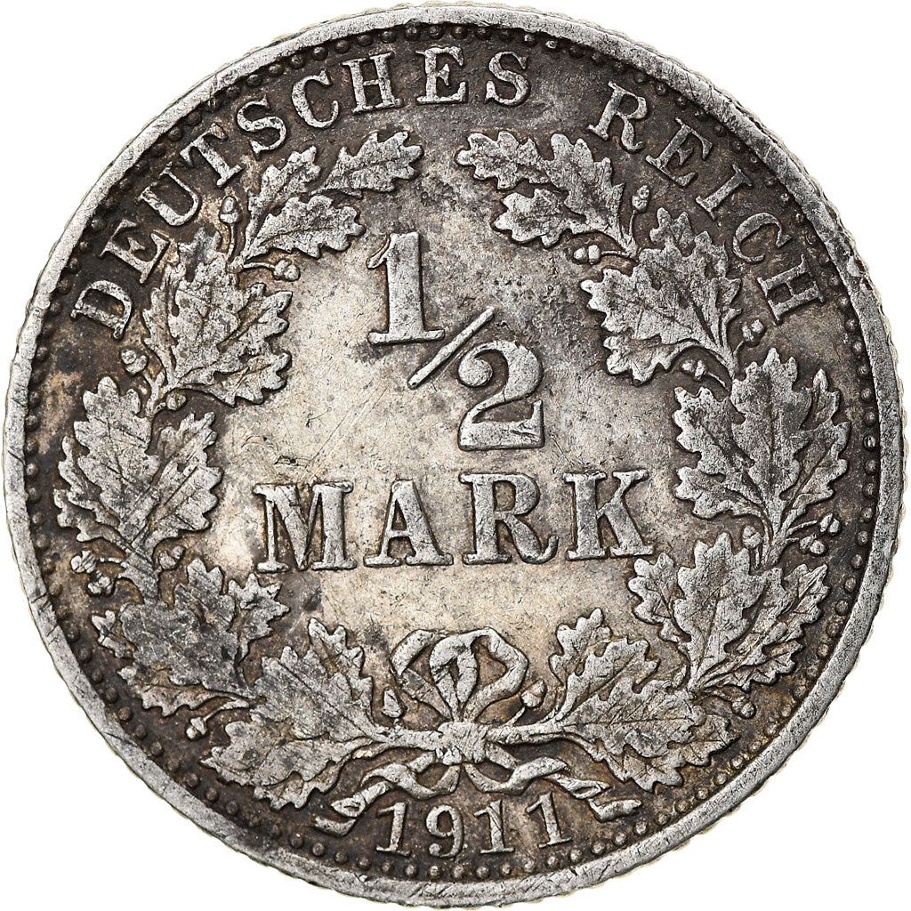 Münze, GERMANY - EMPIRE, 1/2 Mark, 1911, Munich, S+, Silber, KM:17