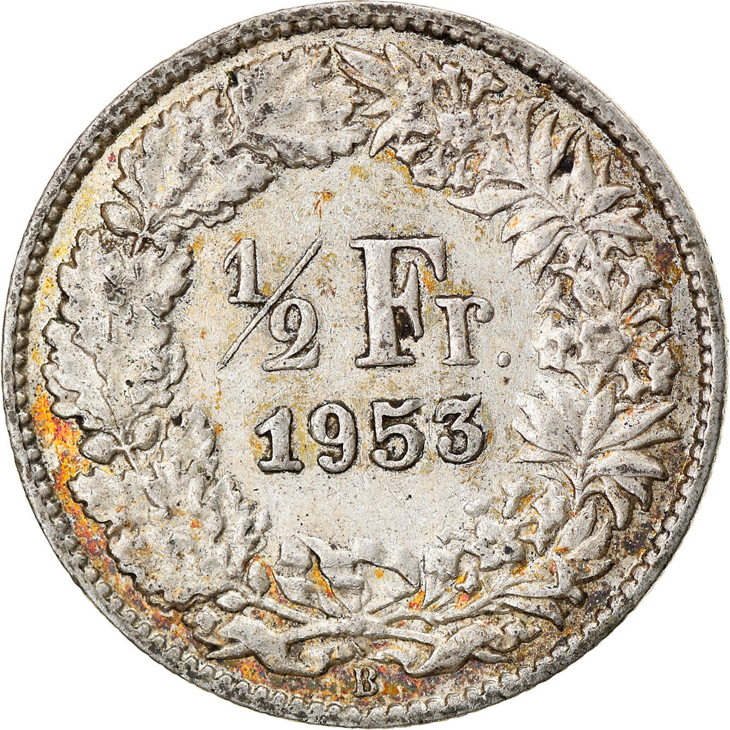 Coin, Switzerland, 1/2 Franc, 1953, Bern, AU(50-53), Silver, KM:23