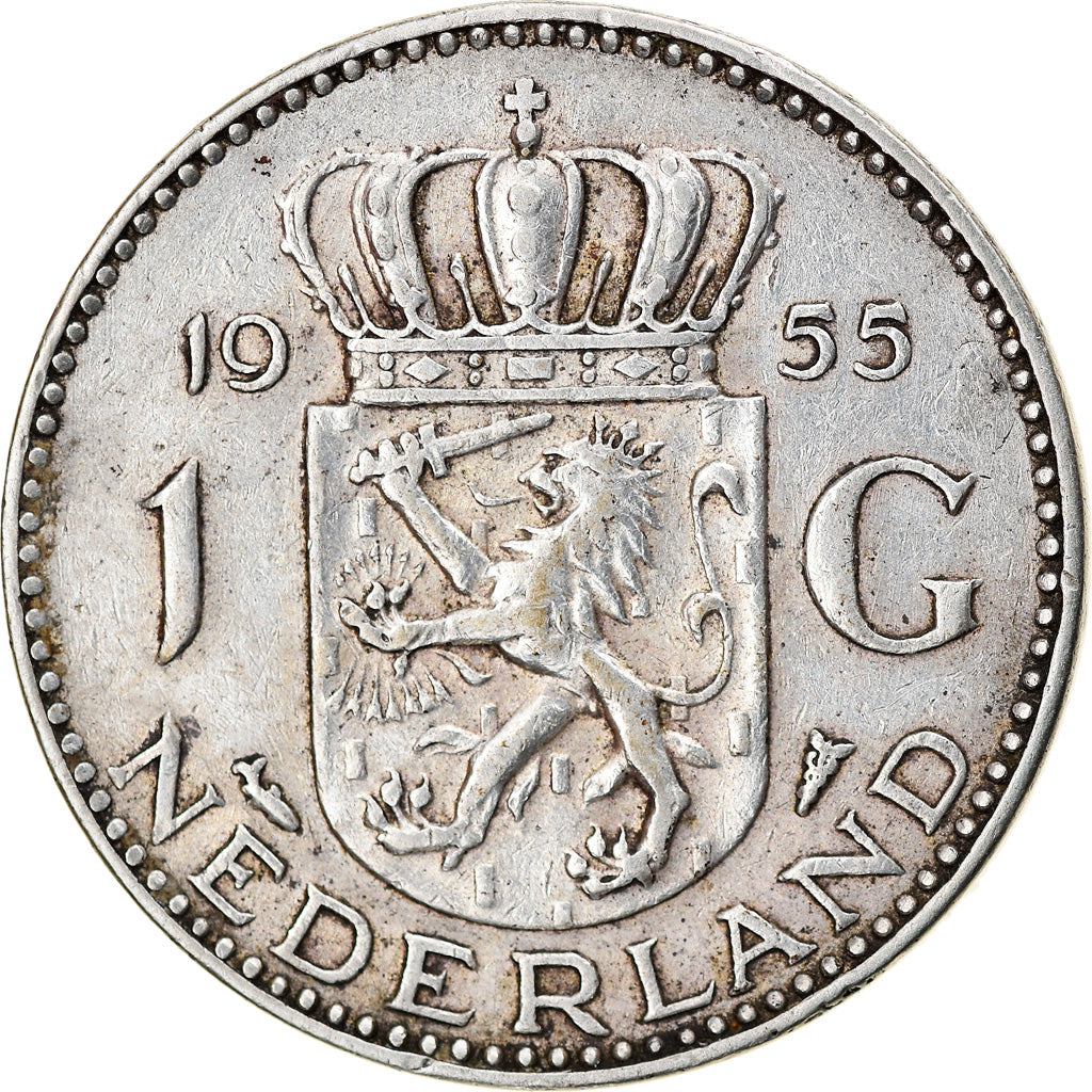 Coin, Netherlands, Juliana, Gulden, 1955, EF(40-45), Silver, KM:184