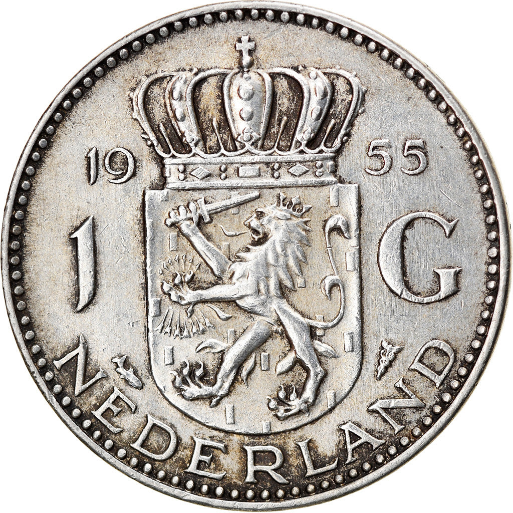 Coin, Netherlands, Juliana, Gulden, 1955, EF(40-45), Silver, KM:184