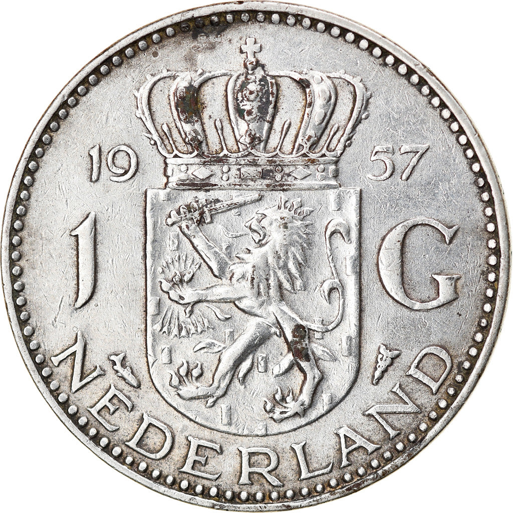 Coin, Netherlands, Juliana, Gulden, 1957, VF(30-35), Silver, KM:184