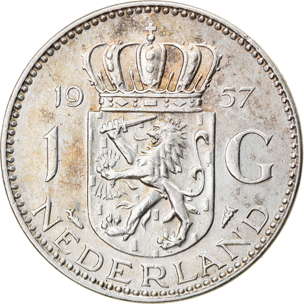 Coin, Netherlands, Juliana, Gulden, 1957, EF(40-45), Silver, KM:184