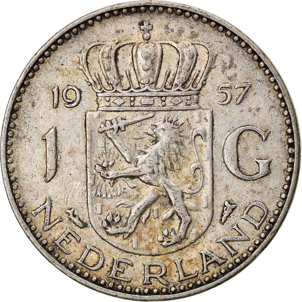 Coin, Netherlands, Juliana, Gulden, 1957, EF(40-45), Silver, KM:184
