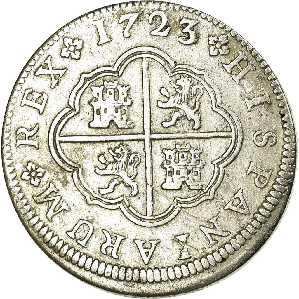Coin, Spain, Philip V, 2 Reales, 1723, Segovia, AU(50-53), Silver, KM:297