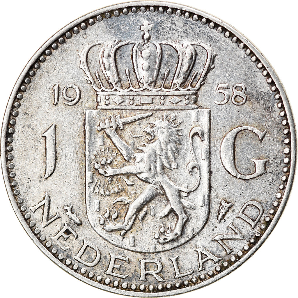 Coin, Netherlands, Juliana, Gulden, 1958, VF(30-35), Silver, KM:184